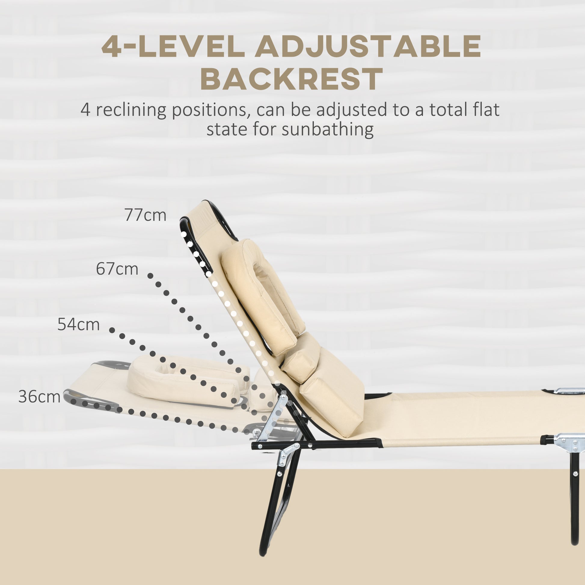 Outsunny Outdoor Folding Sun Lounger Set of 2 with Face Hole, 4 Level Adjustable Backrest Reclining Garden Lounger, Garden Recliner Sunbed with 600 D Oxford Cloth Seat and Pillow for Beach, Sand