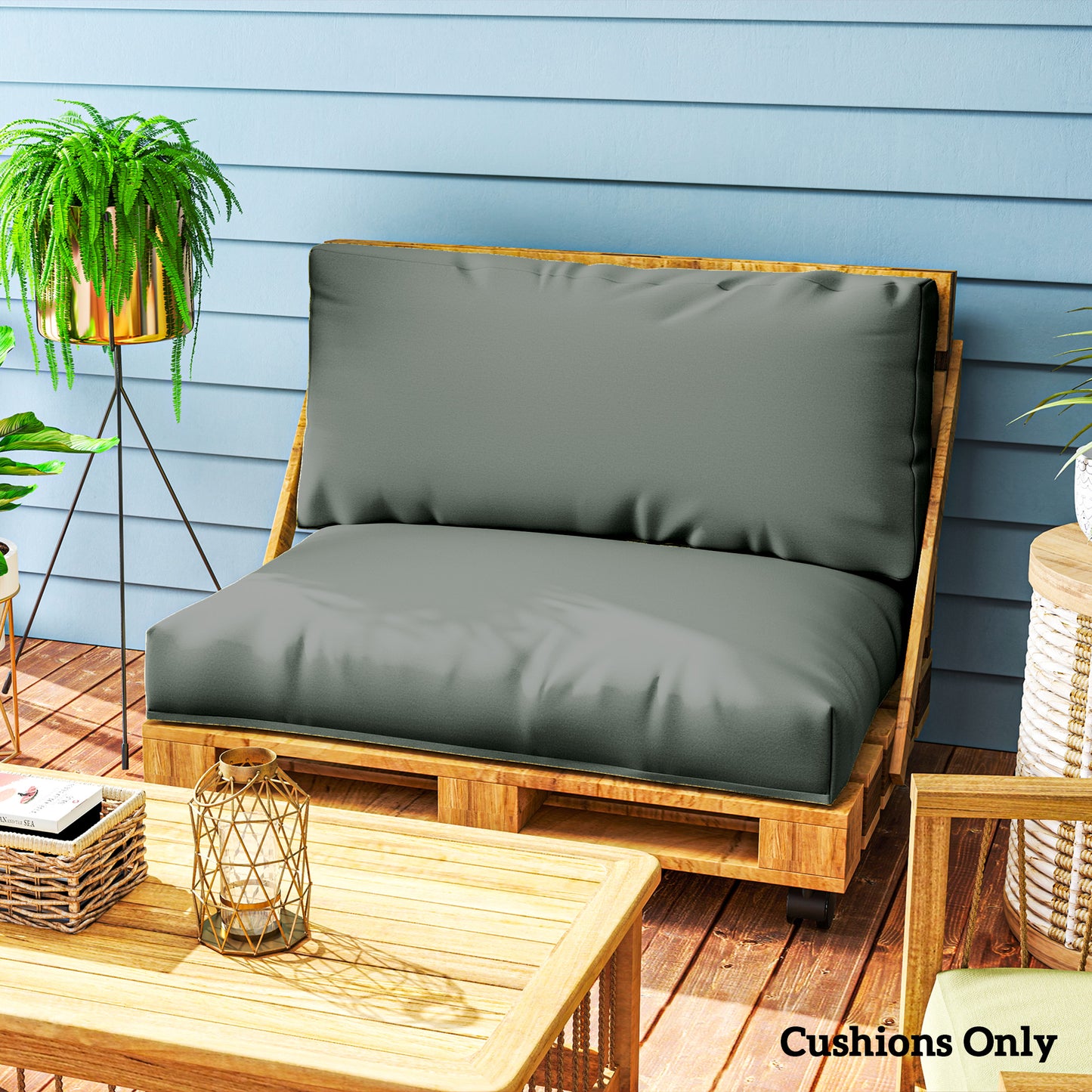 Outsunny Two Piece Seat Pallet and Back Cushions - Charcoal Grey