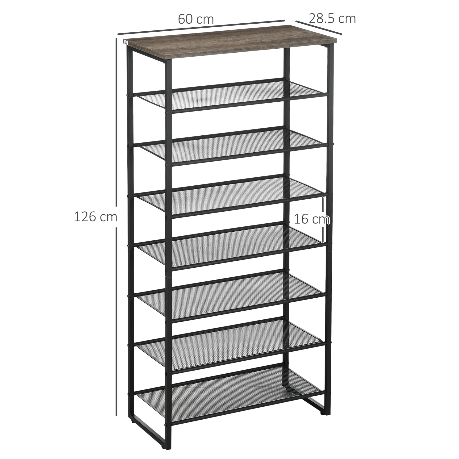 HOMCOM 8-Tier Shoe Rack, Shoe Storage Organizer with Mesh Shelves Free Standing Shoe Shelf Stand for 21-24 Pairs of Shoes for Entryway Black and Grey