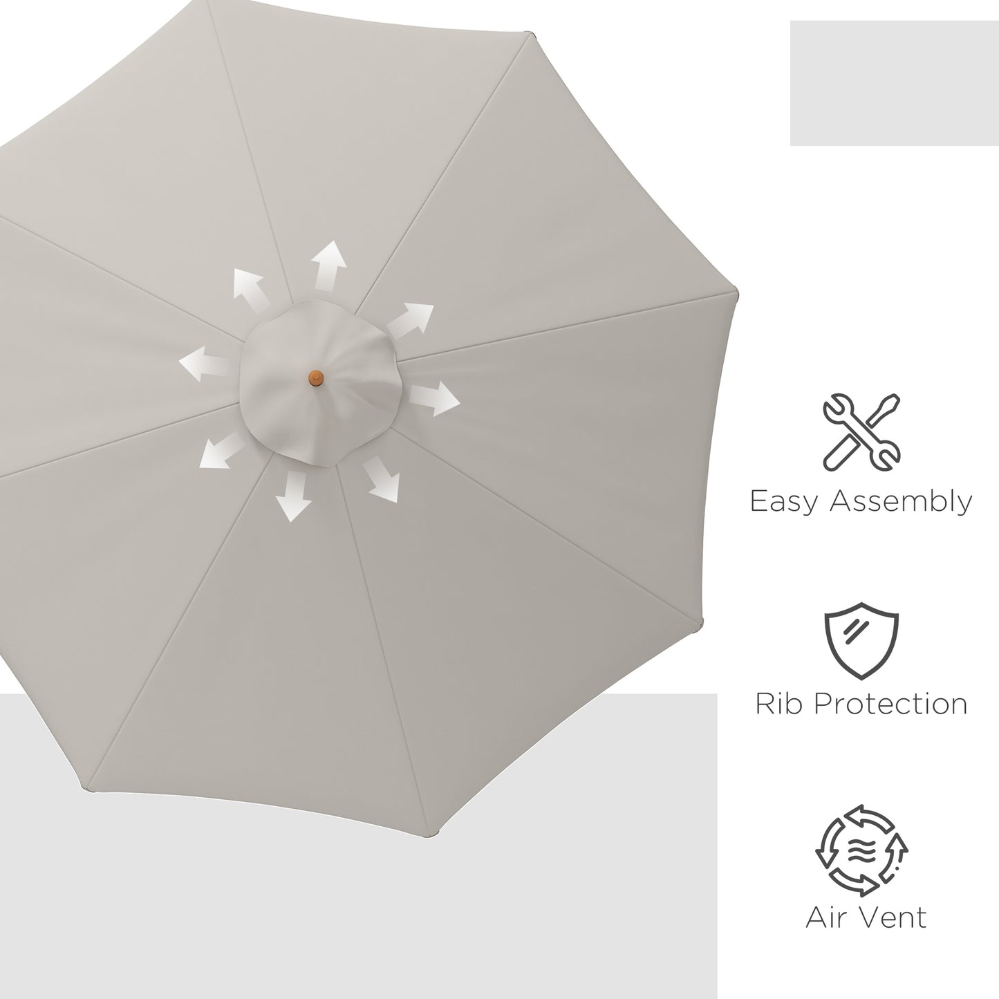 Outsunny 3.3m Elegant Wooden Parasol - Grey