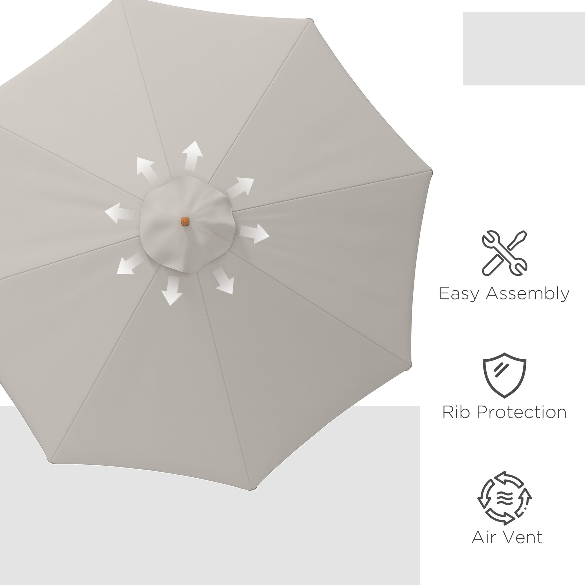Outsunny 3.3m Elegant Wooden Parasol - Grey