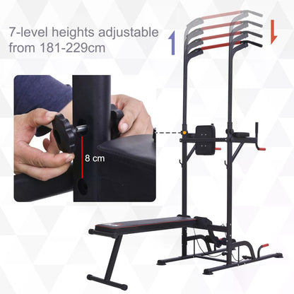 HOMCOM Steel Strength Training Power Tower Pull Up Station Black/Red