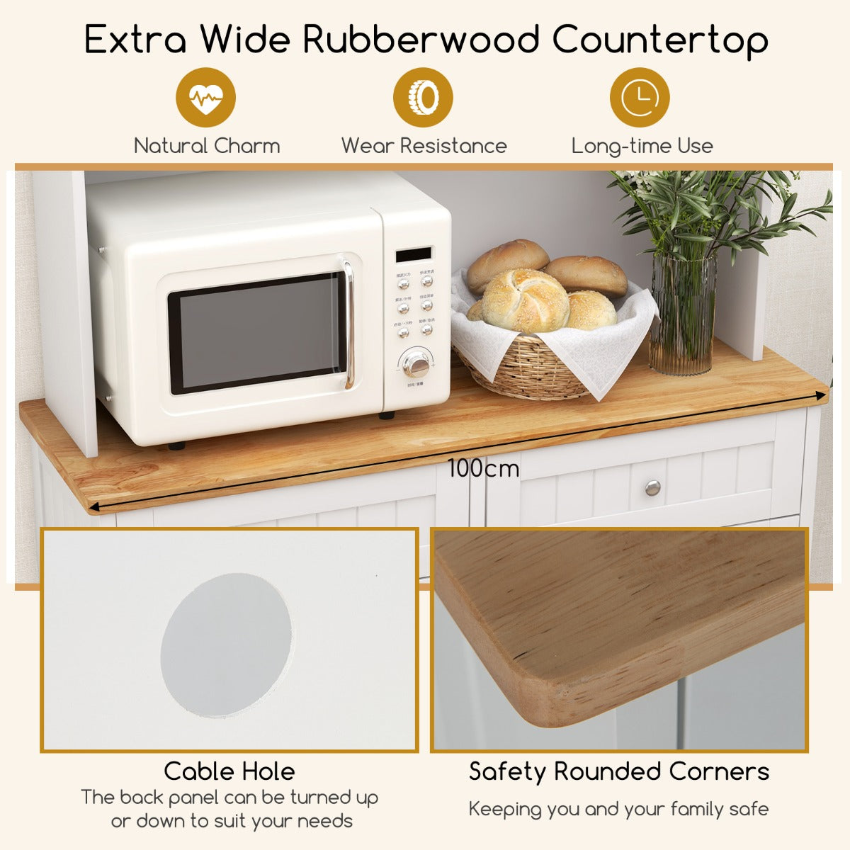 Double Tilt Out Trash Cabinet with Rubber Wood Countertop for Kitchen Dining Room-White