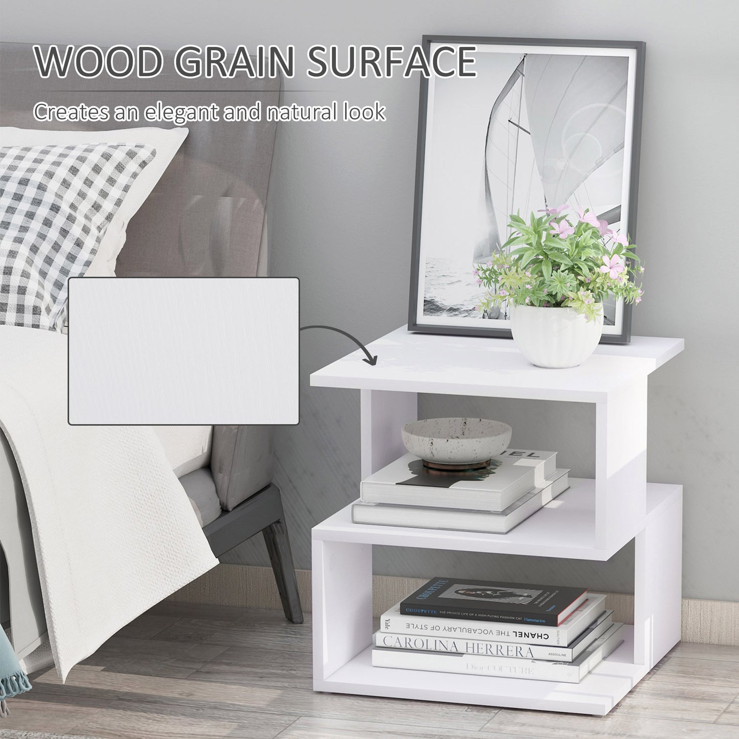 HOMCOM Modern Square 2 Tier Wood Coffee Side Table Storage Shelf Rack Living Room White