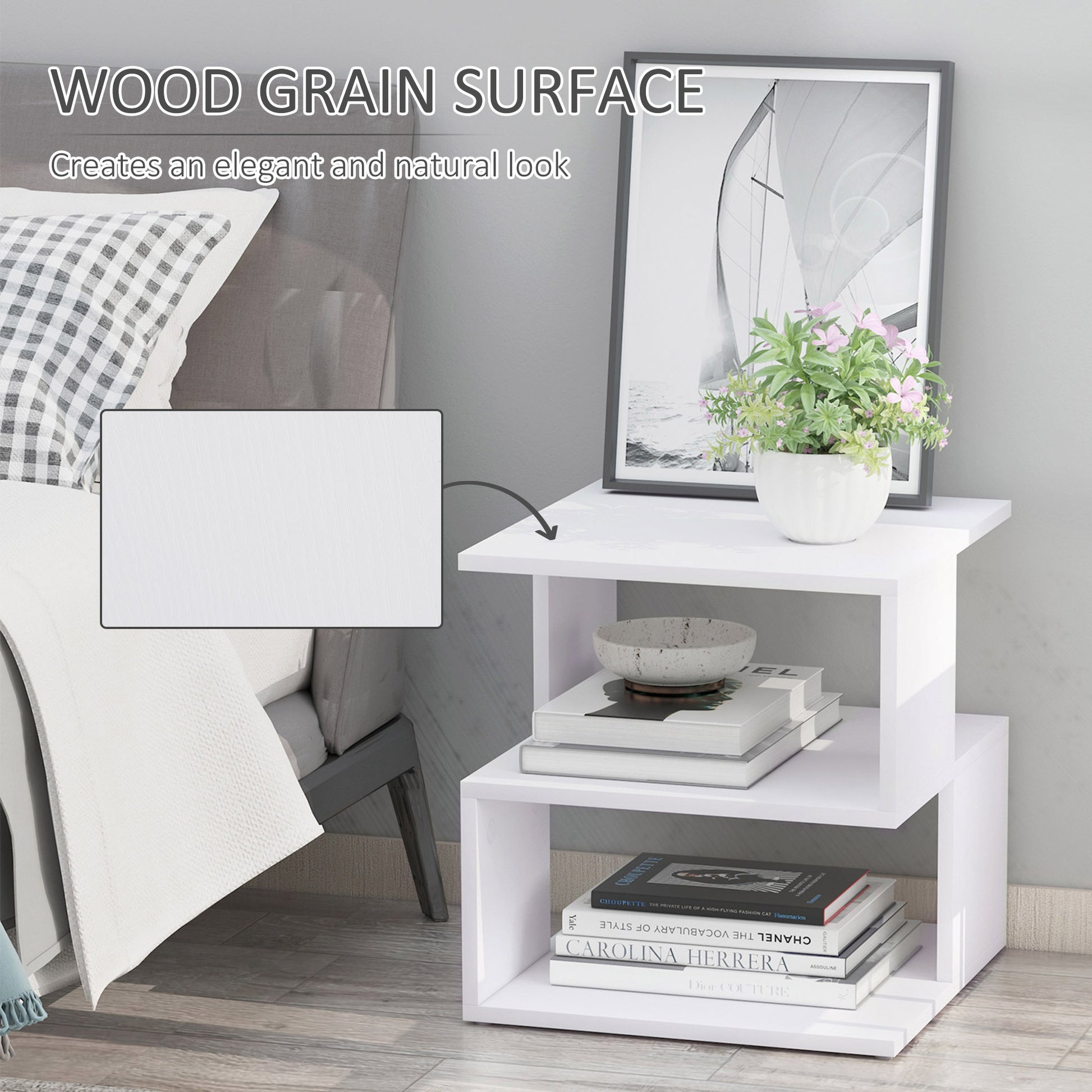 HOMCOM Modern Square 2 Tier Wood Coffee Side Table Storage Shelf Rack Living Room White