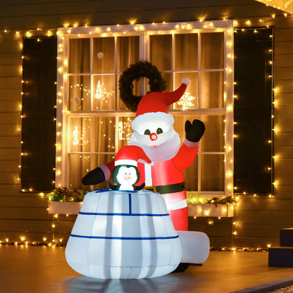 HOMCOM 1.6m Christmas Inflatable Santa Claus and Penguin with Ice House Built-in LED Blow Up Decoration Outdoor, Xmas Decor for Holiday Party Garden