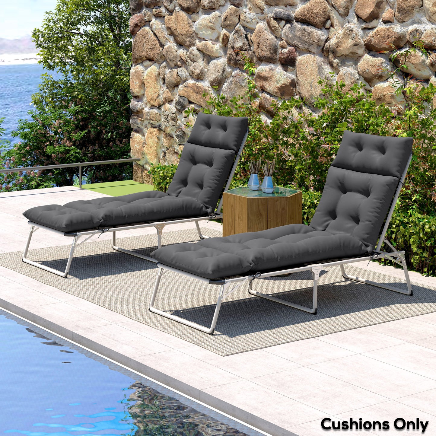 Outsunny Set of Two 190 x 56cm Sun Lounger Cushions - Dark Grey