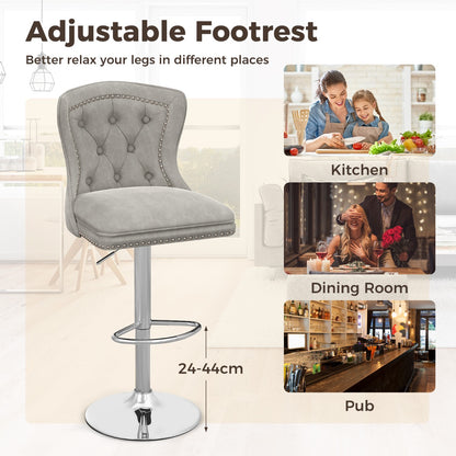 Dutch Velvet Bar Stool with Footrest-Grey