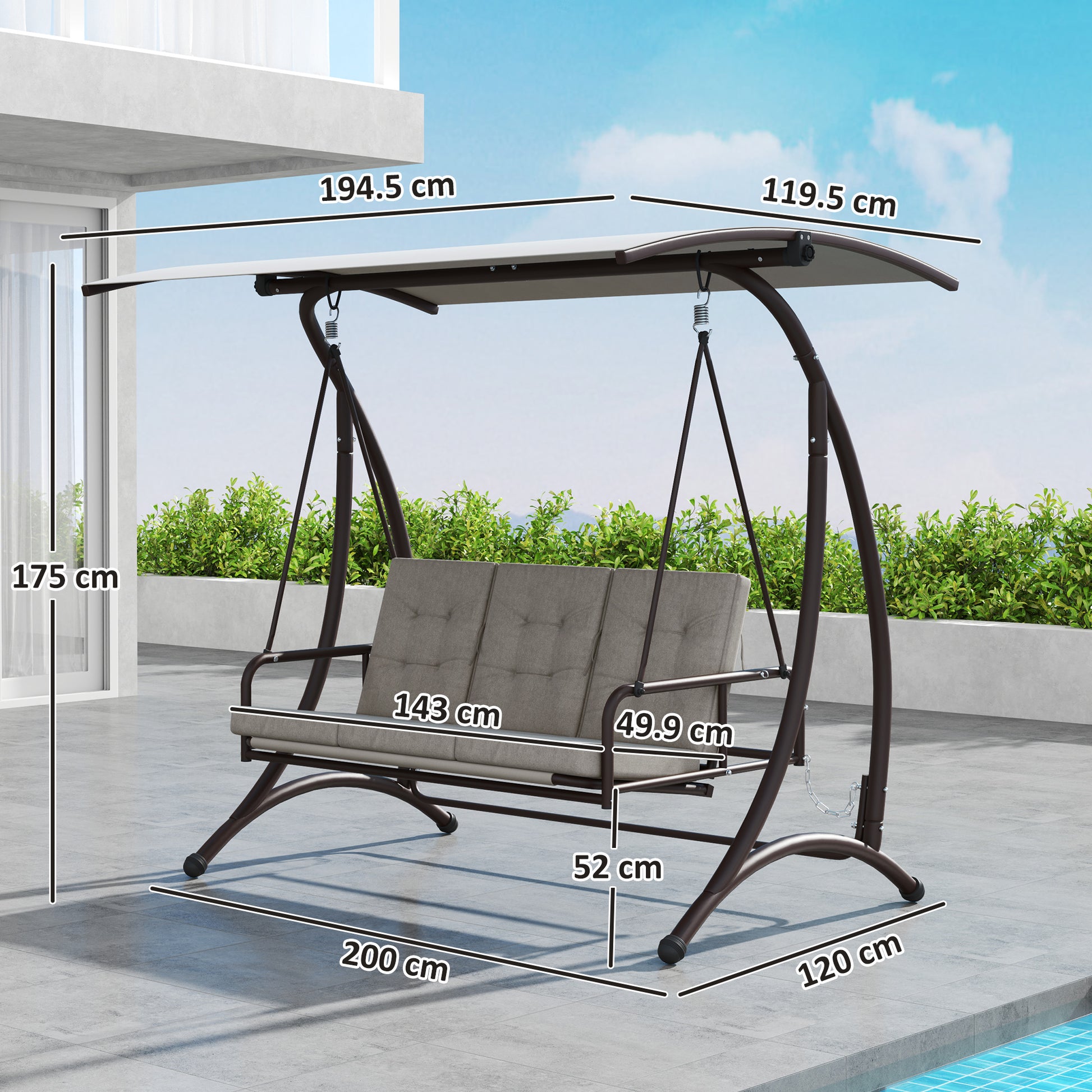 Outsunny Convertible Three-Seater Swing Bed - Grey