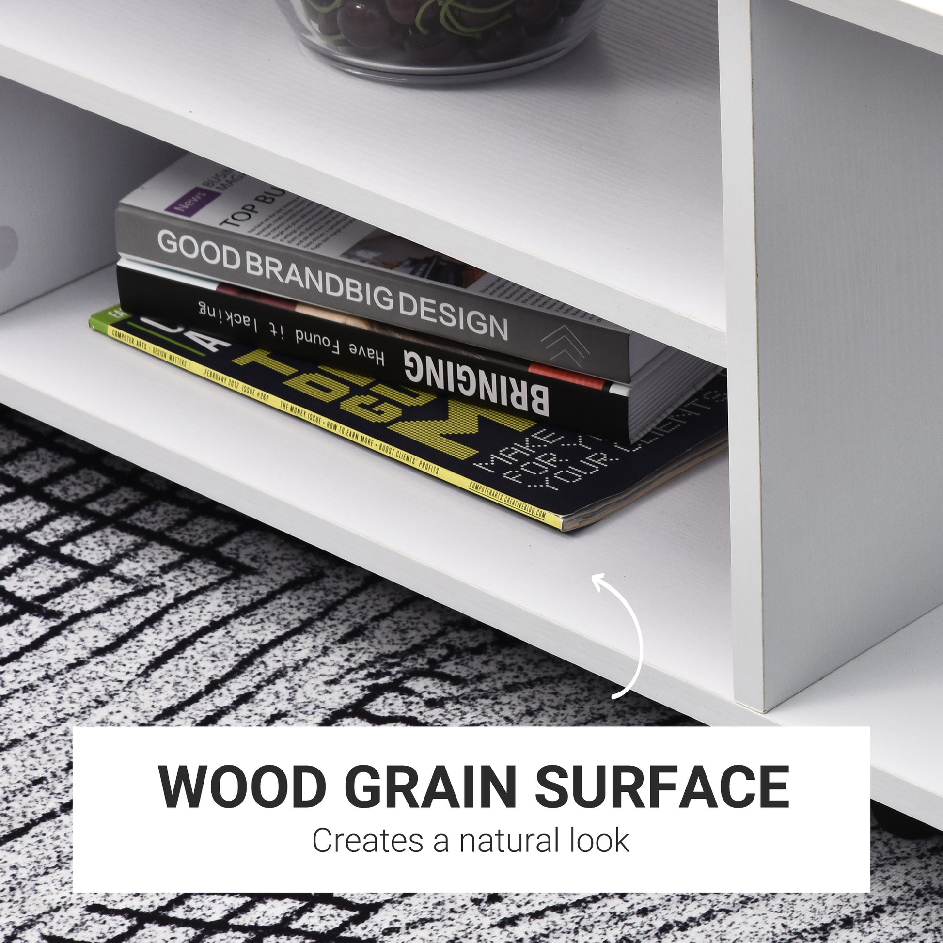 HOMCOM TV Stand W/ Shelves -White