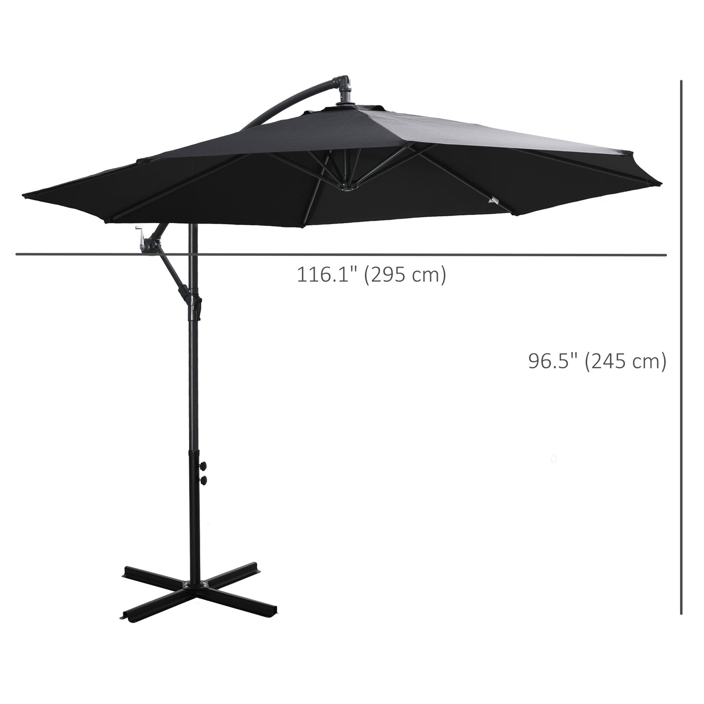 Outsunny 2.45m Overhanging Cantilever Parasol, Heavy Duty Waterproof Garden Umbrella with Cross Base, Black