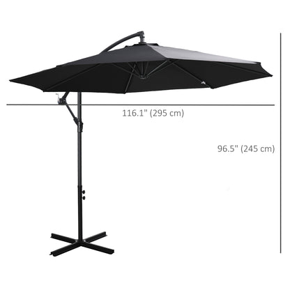 Outsunny 2.45m Overhanging Cantilever Parasol, Heavy Duty Waterproof Garden Umbrella with Cross Base, Black