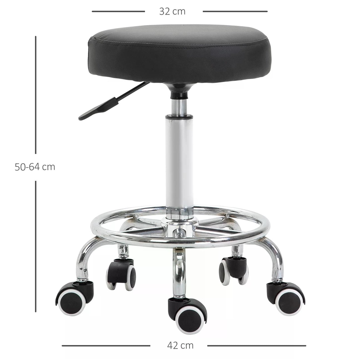 HOMCOM PU Leather Height Adjustable Swivel Salon Stool Black