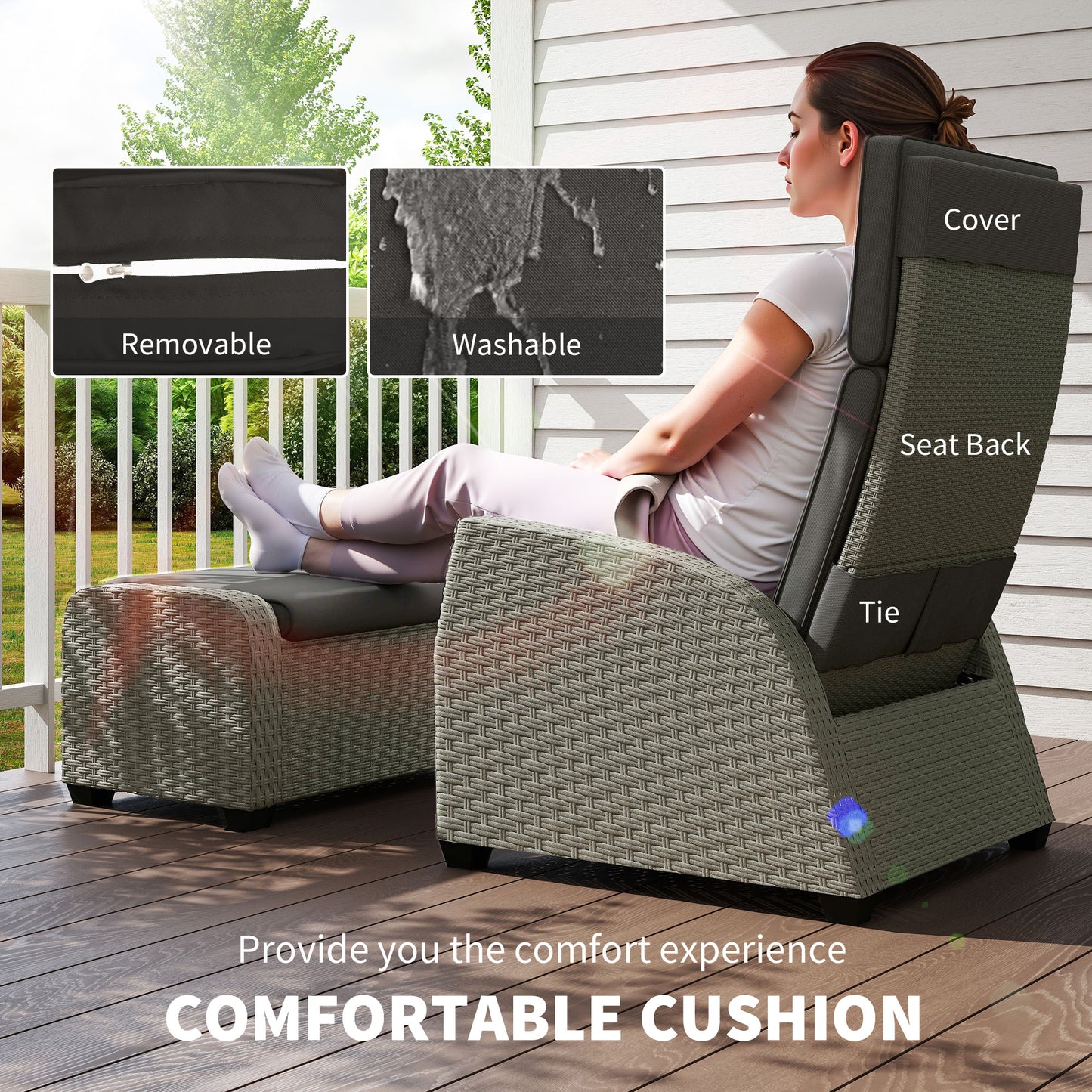 Outsunny 5-Piece Rattan Garden Furniture Set with Cushions - Charcoal Grey