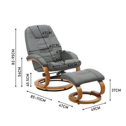 PU Leather Ergonomic Executive Reclining Armchair with Footstool