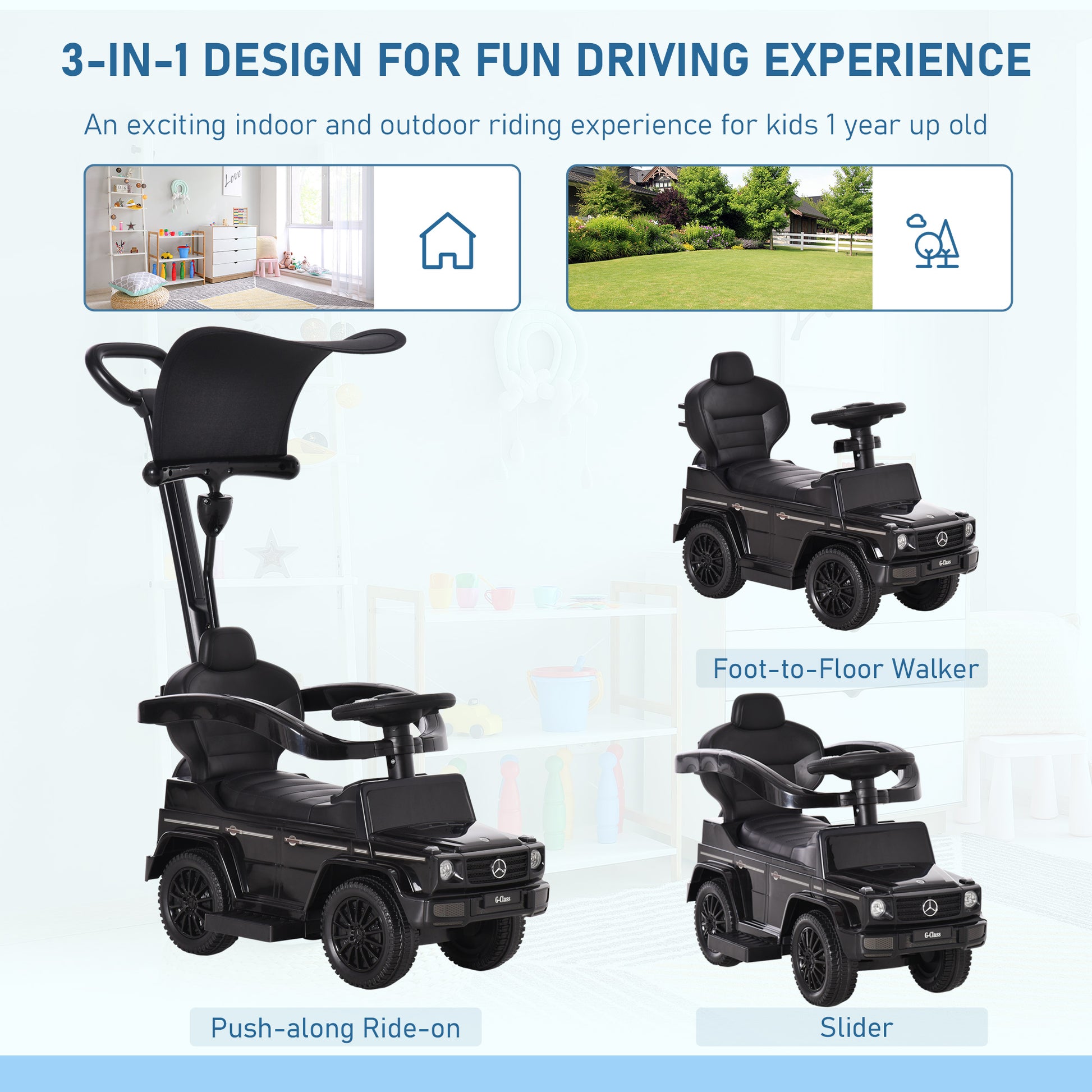HOMCOM Ride-On Car Push Along Car Mercedes-Benz G350 Sliding Walker Foot to Floor Slider Stroller Toddler w/ Steering Wheel, Black