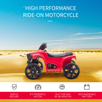 HOMCOM 6 V Kids Ride on Cars Quad Bike Electric ATV Toy for Toddlers w/ Headlights Battery Powered for 18-36 months Black+Red
