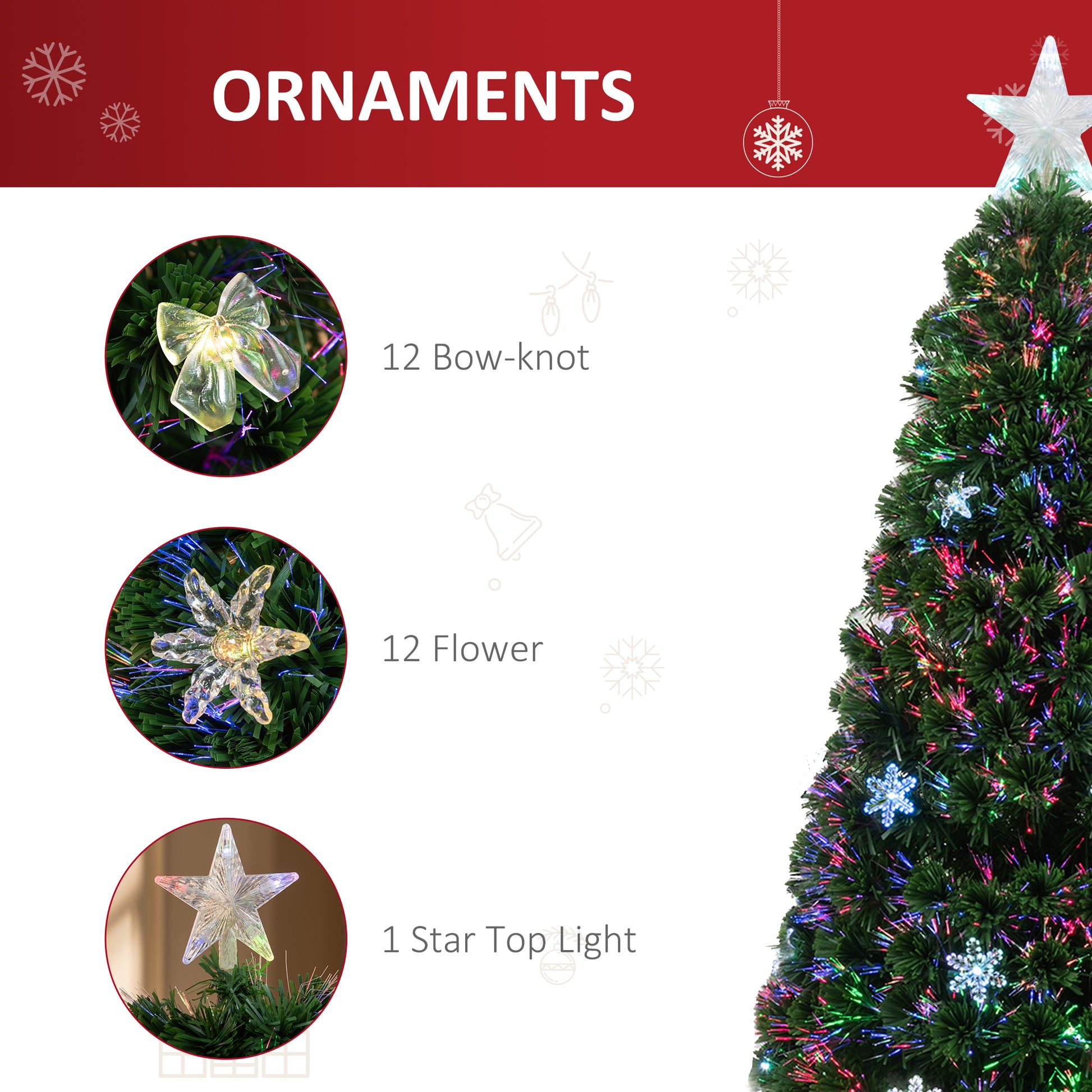 HOMCOM HOMCM 5FT Prelit Artificial Christmas Tree Fiber Optic LED Light Holiday Home Xmas Decoration Tree with Foldable Feet, Green