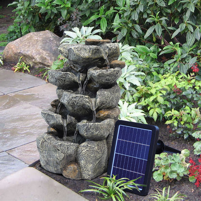 Solar-Powered Multi-Tier Rock Design Water Feature