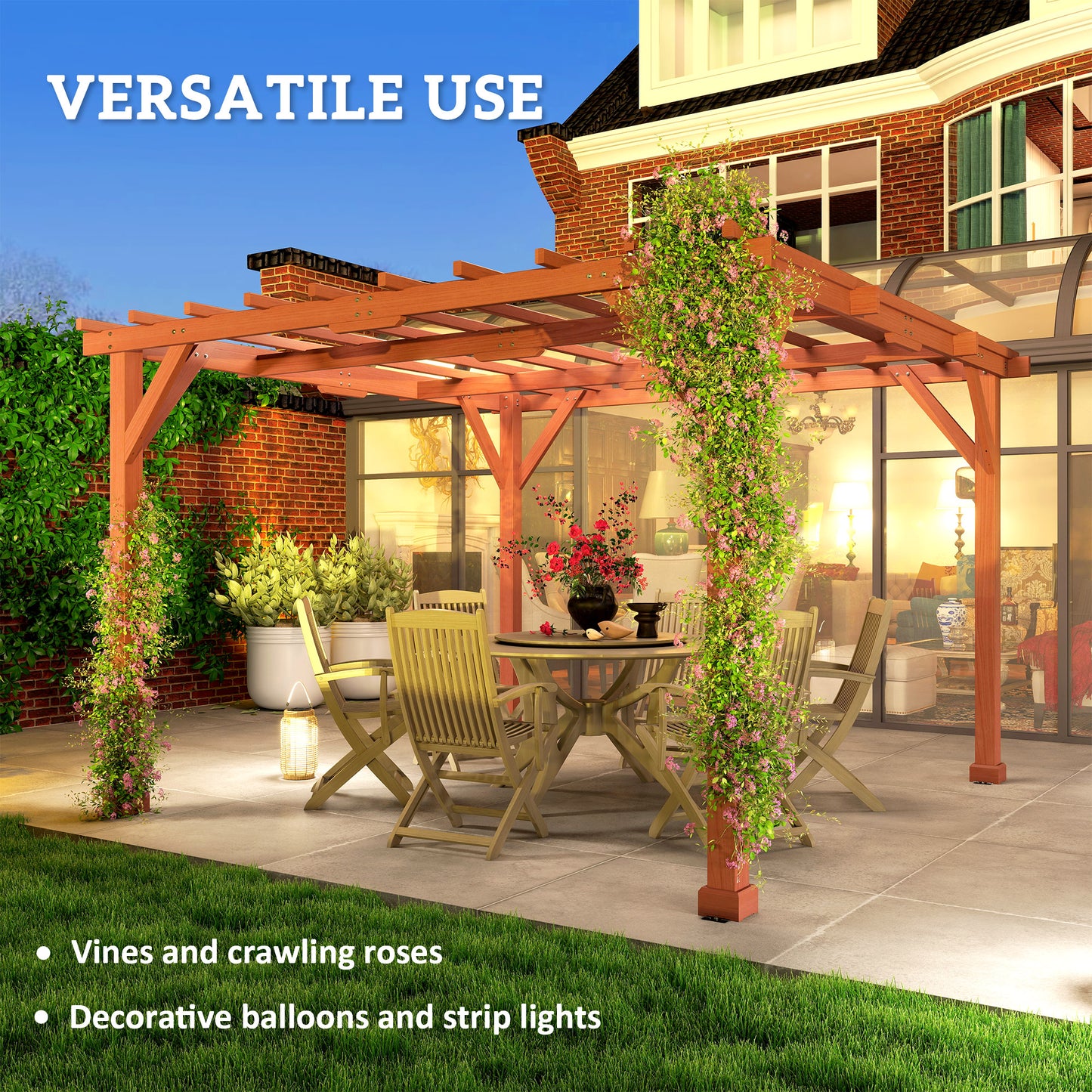 Outsunny 3.3 x 3.3(m) Wooden Pergola Kit, Graden Pergola Gazebo Grape Trellis with Stable Structure for Climbing Vines, Flowers