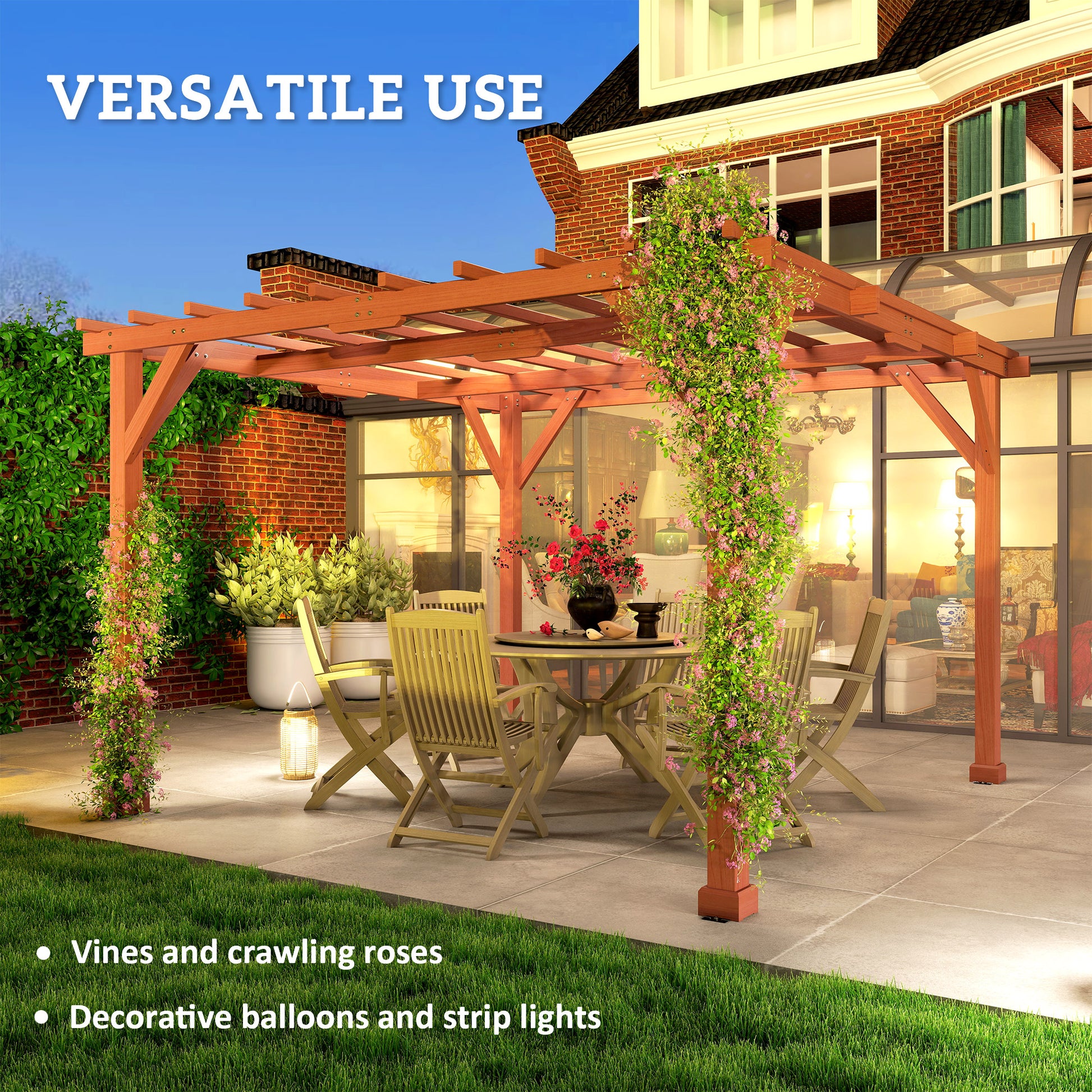 Outsunny 3.3 x 3.3(m) Wooden Pergola Kit, Graden Pergola Gazebo Grape Trellis with Stable Structure for Climbing Vines, Flowers