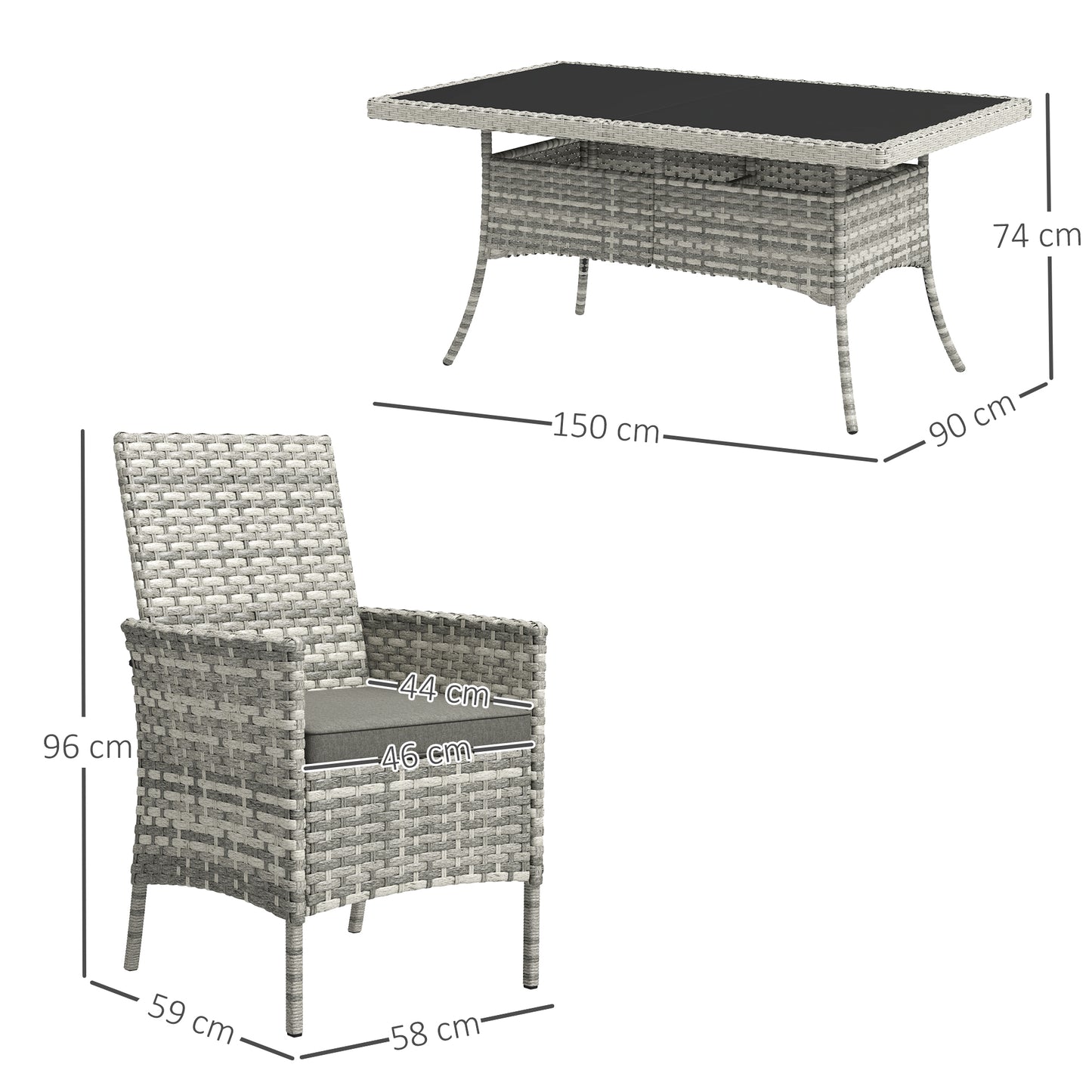 Outsunny Seven-Piece Rattan Dining Set - Mixed-Grey
