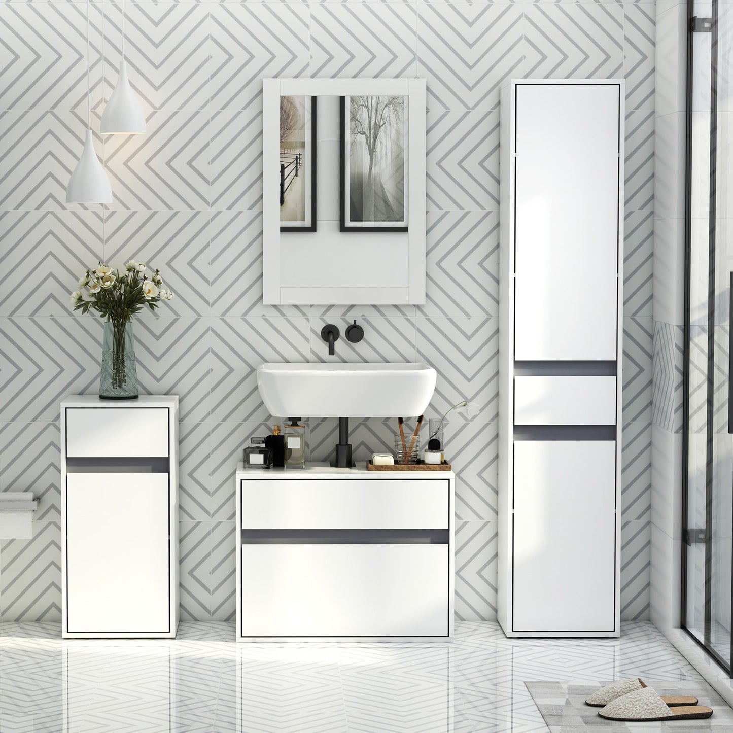 HOMCOM Modern Minimalistic Bathroom Storage Cabinet w/ Drawer Cupboard Adjustable Shelf Door Home Organiser Sleek Beautiful Freestanding Compact White