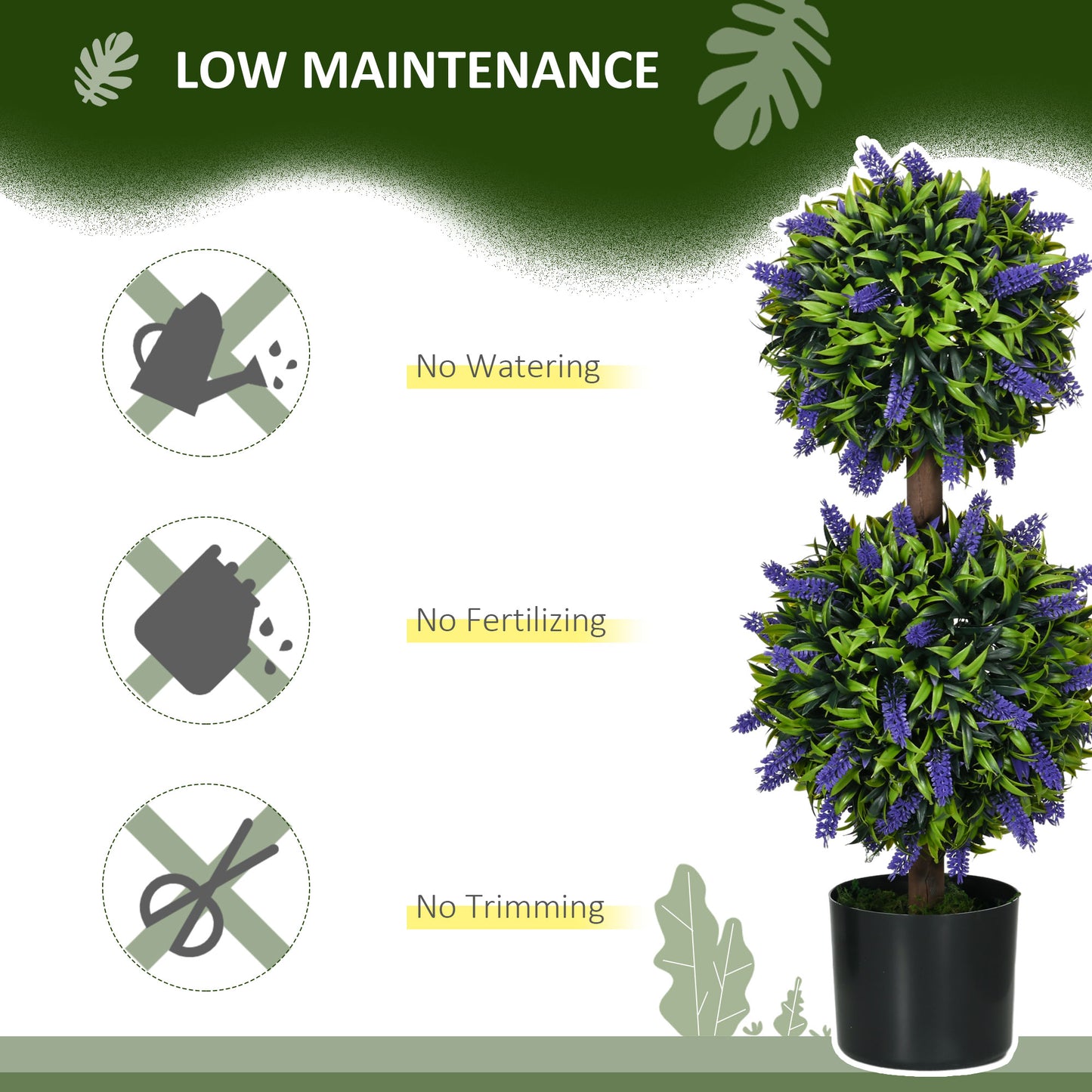 HOMCOM Set of 2 Artificial Plants, Lavender Flowers Ball Trees with Pot, for Home Indoor Outdoor Decor, 70cm