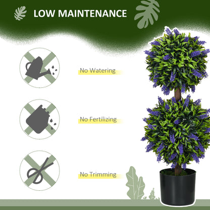 HOMCOM Set of 2 Artificial Plants, Lavender Flowers Ball Trees with Pot, for Home Indoor Outdoor Decor, 70cm