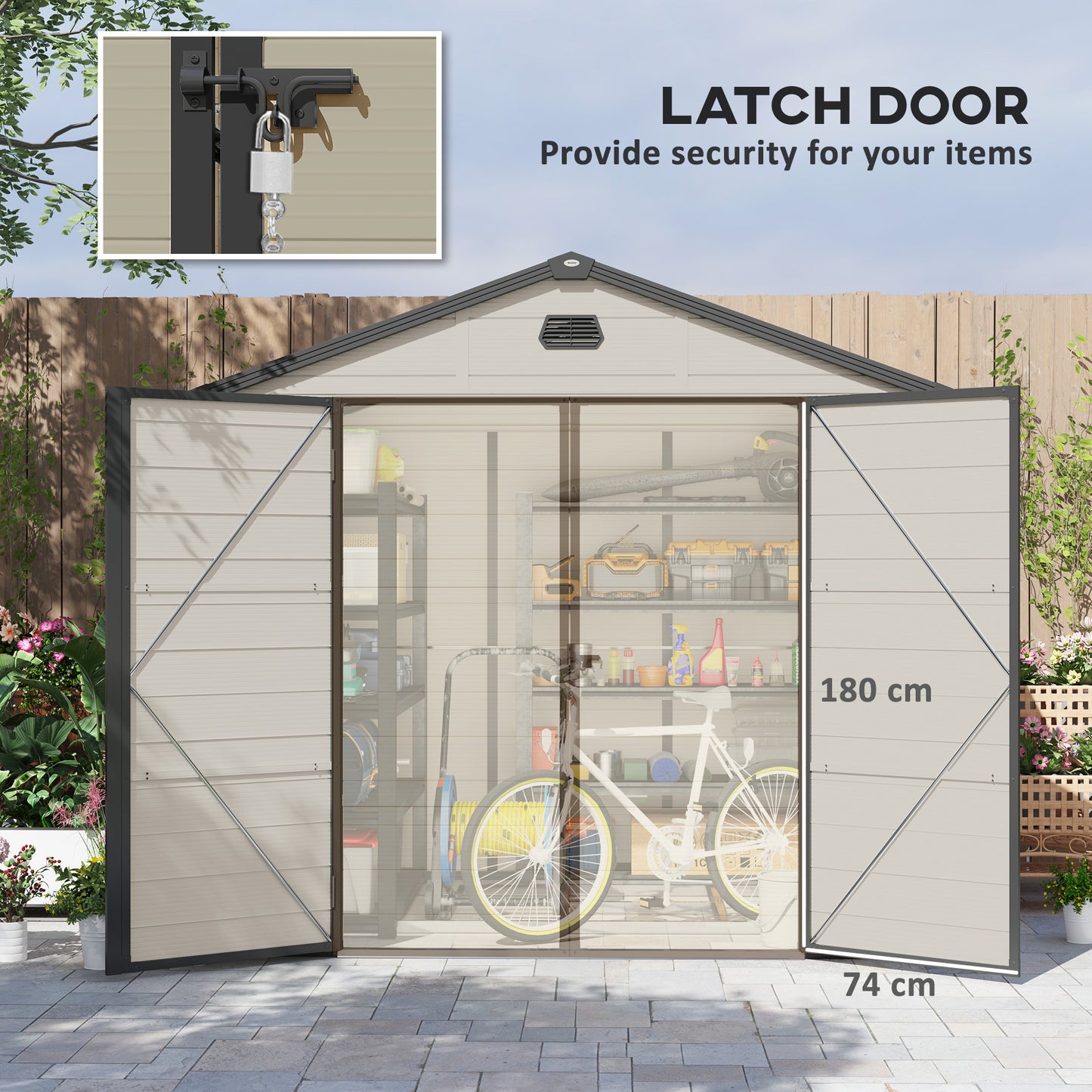 Outsunny 7.9ft x 6.2ft Aluminium Frame and Plastic Wall Shed, with Foundation - Cream White