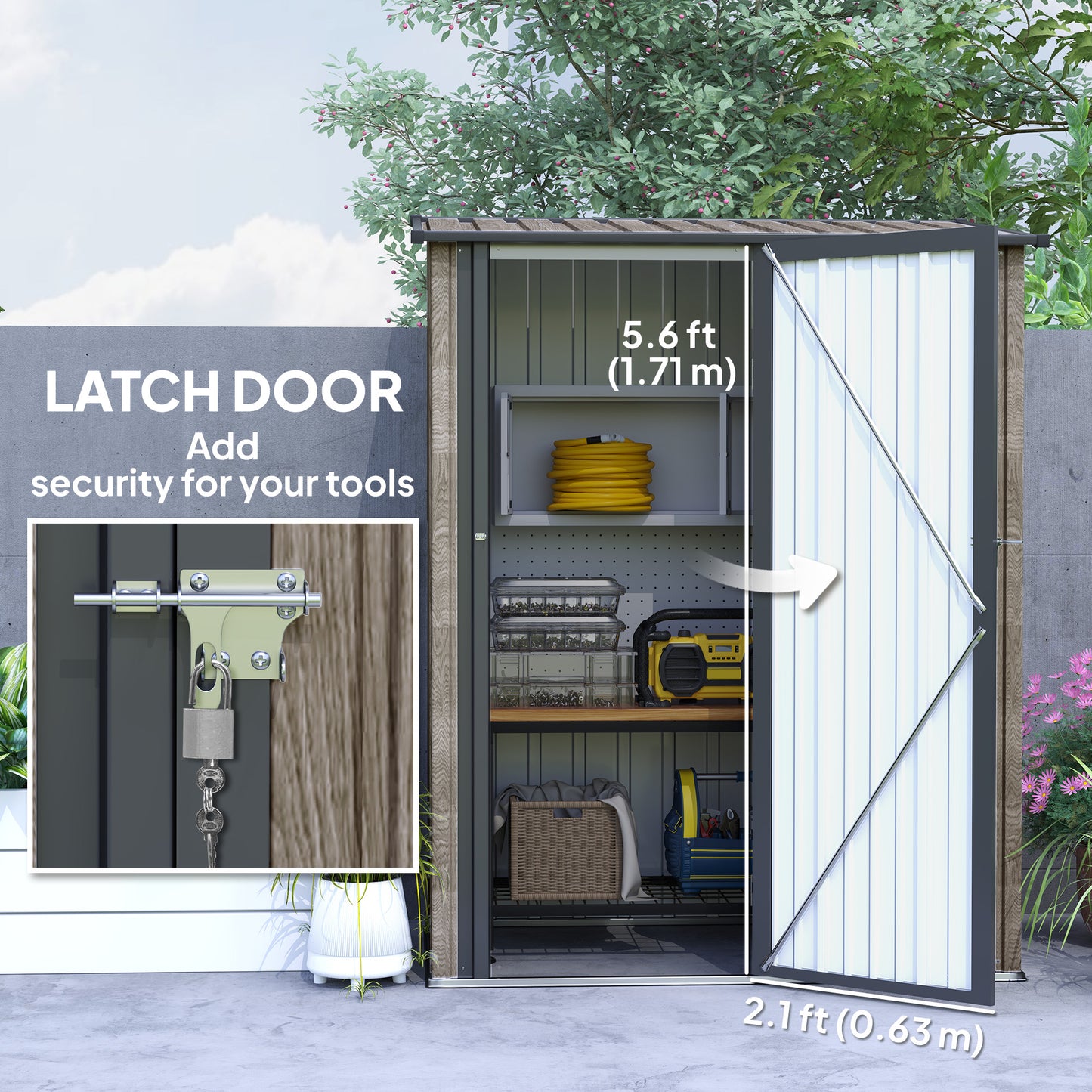 Outsunny 5ft x 3ft Metal Garden Storage Shed, Outdoor Tool Shed with Sloped Roof, Lockable Door for Tools, Equipment, Light Grey