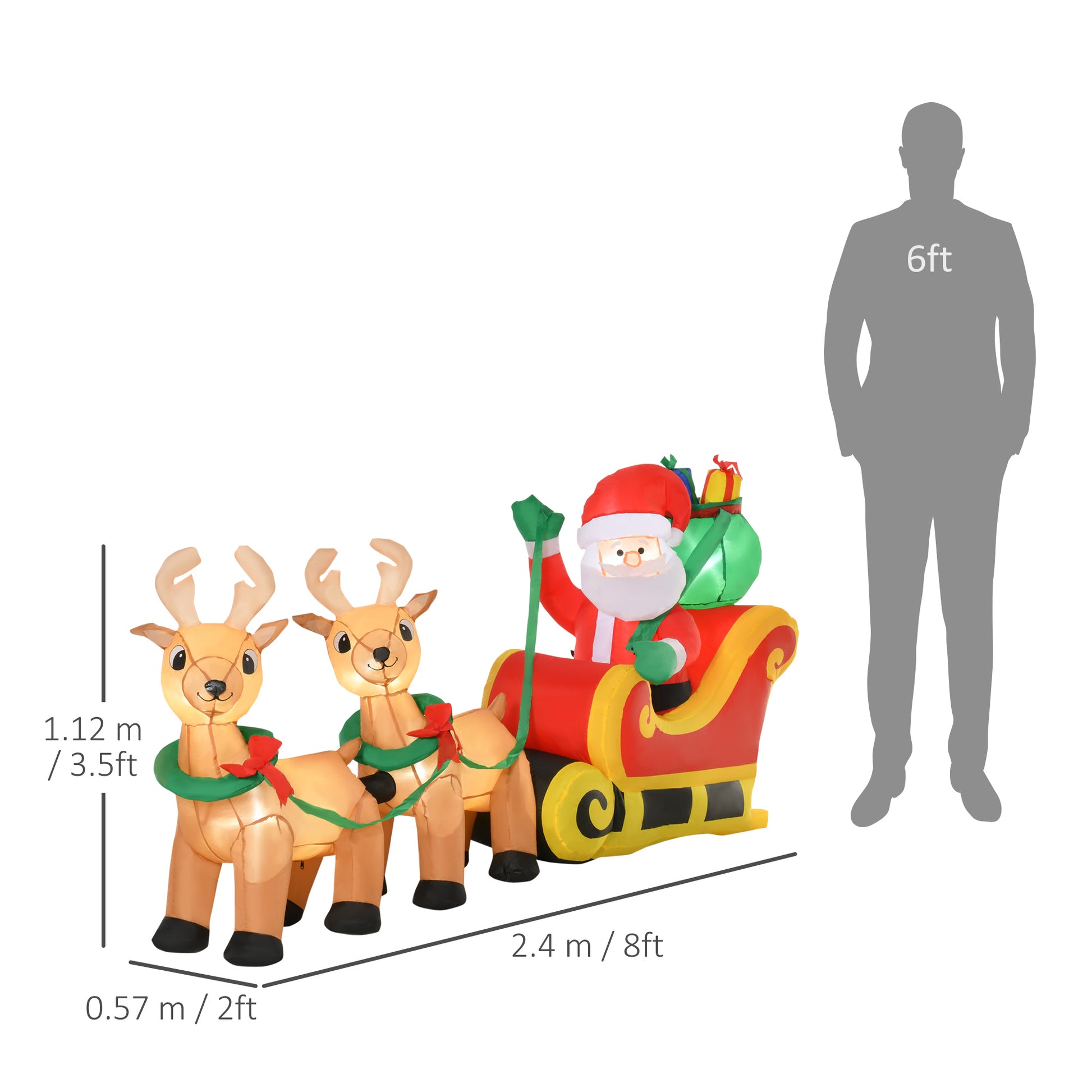 HOMCOM 1.1m Christmas Inflatable Santa Claus on Sleigh, LED Lighted for Home Indoor Outdoor Garden Lawn Decoration Party Prop