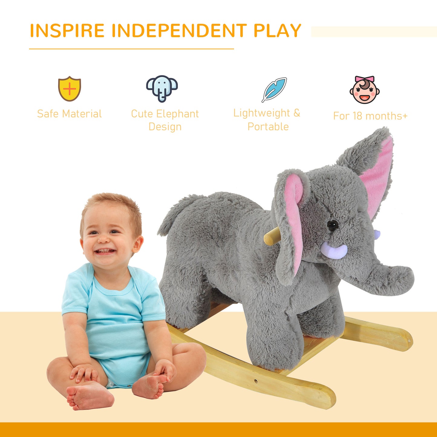 HOMCOM Kids Plush Ride On?Elephant-Grey
