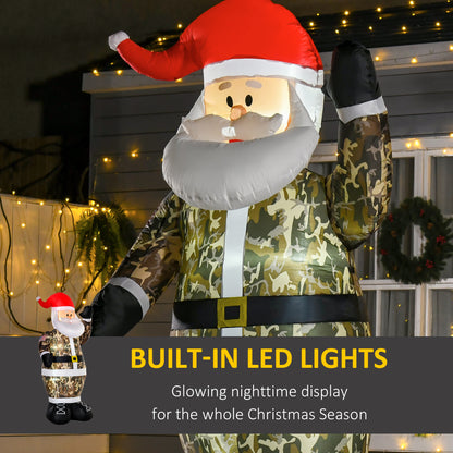 HOMCOM 8ft Christmas Inflatable Outdoor Santa Claus Saluting in Camouflage, Blow Up Yard Decoration Built-in LED Lights for Holiday Party Xmas Garden