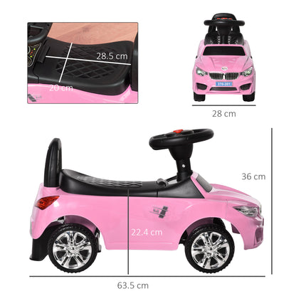 HOMCOM Ride on Sliding Car Baby Toddler Foot to Floor Slider Stroller w/ Horn Music Working Lights Hidden Storage Big Steering Wheel Pink