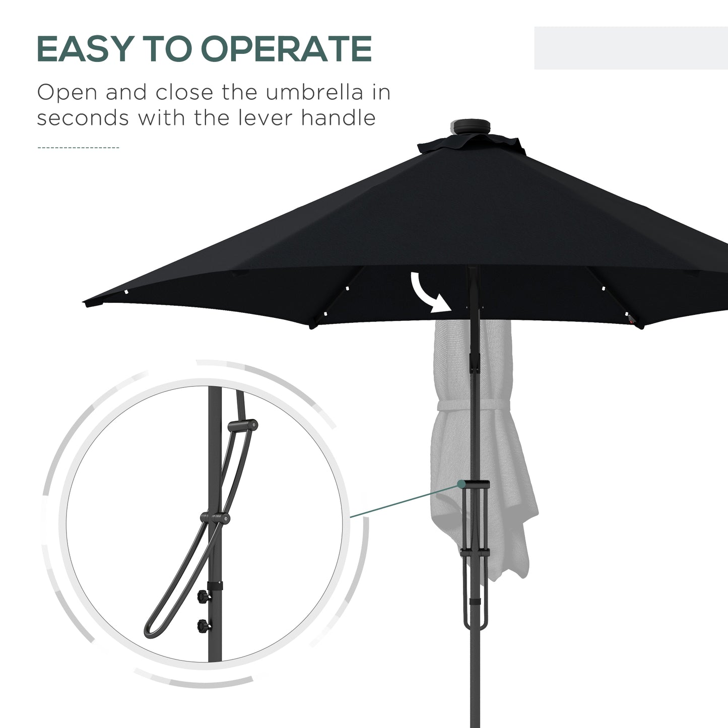 Outsunny 3(m) Solar LED Cantilever Parasol, Black