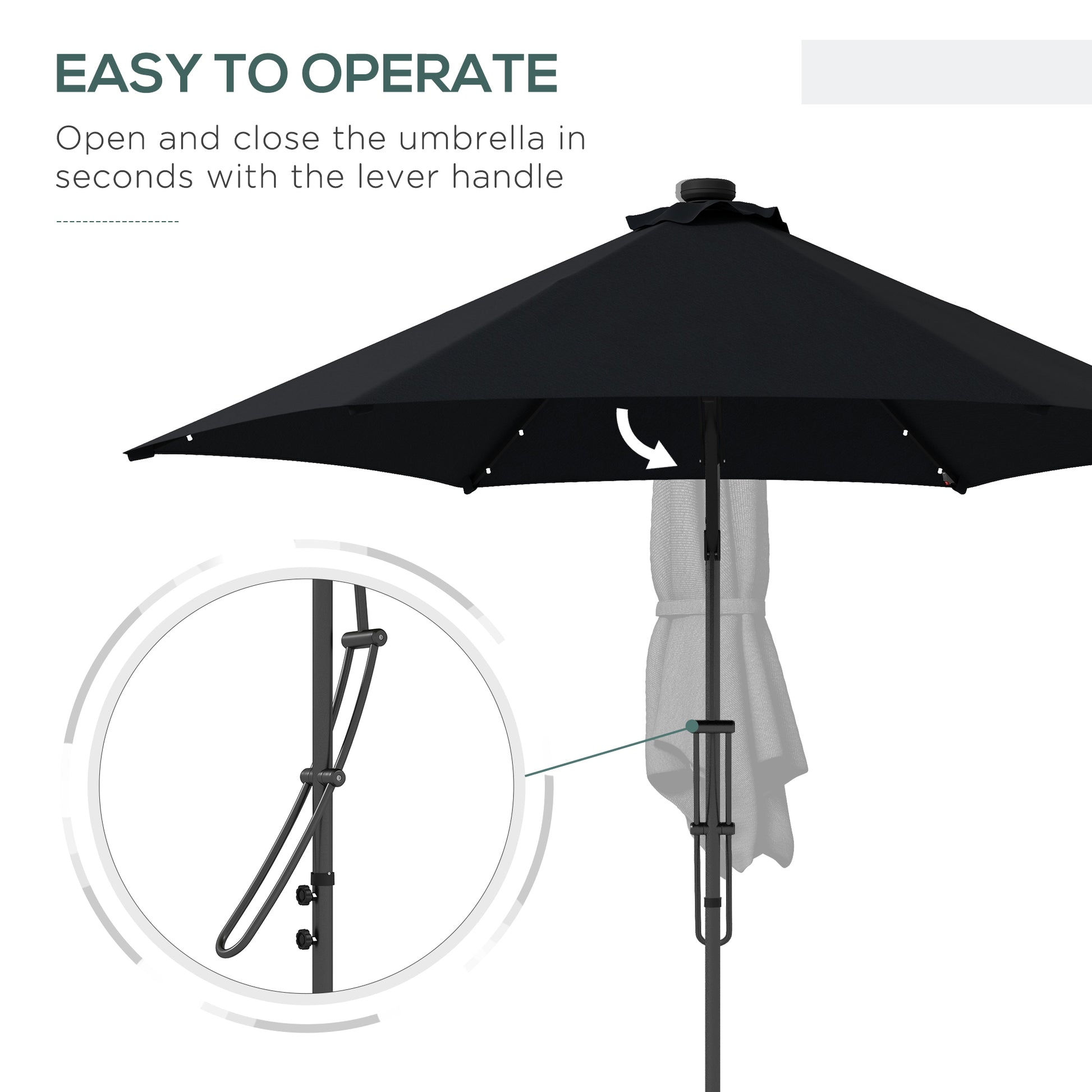 Outsunny 3(m) Solar LED Cantilever Parasol, Black
