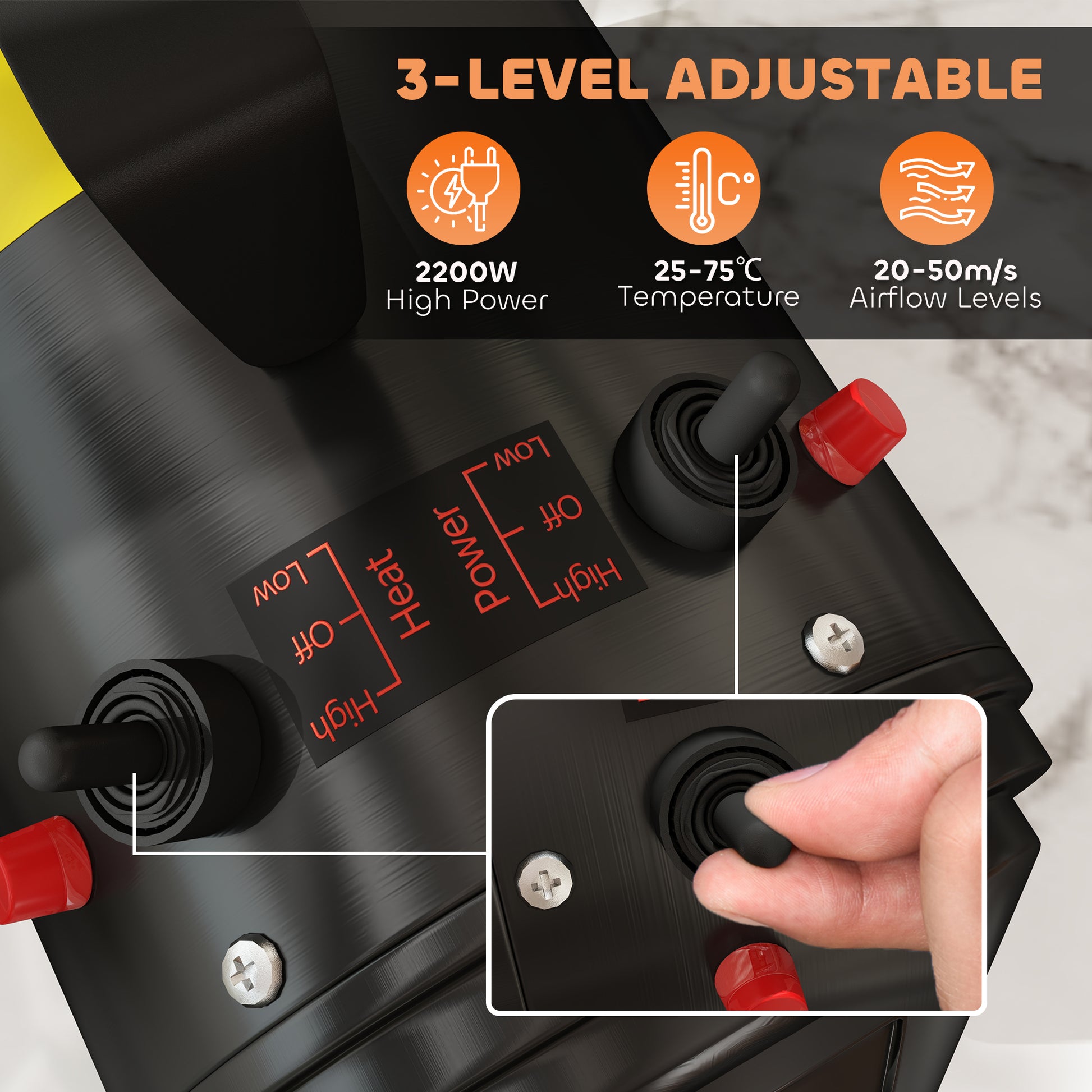 PawHut 2200W Dog Hair Dryer with Adjustable Temperature & Velocity, 3 Different Nozzles, Black