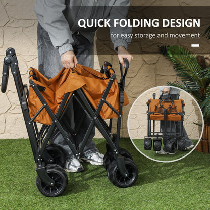 Outsunny 120L Festival Trolley on Wheels, Folding Camping Trolley Cart with Removable Canopy, All-Terrain Wheels, Adjustable Handle and Side Pockets for Garden Beach Fishing Shopping, Orange