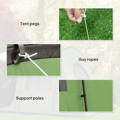 Outsunny 3-4 Man Tunnel Tent, Family Camping Tent with Porch, Bedroom and Living Area, Sewn in Groundsheet, 3000mm Waterproof, Portable with Bag for Hiking, Festival, Backpacking, Green