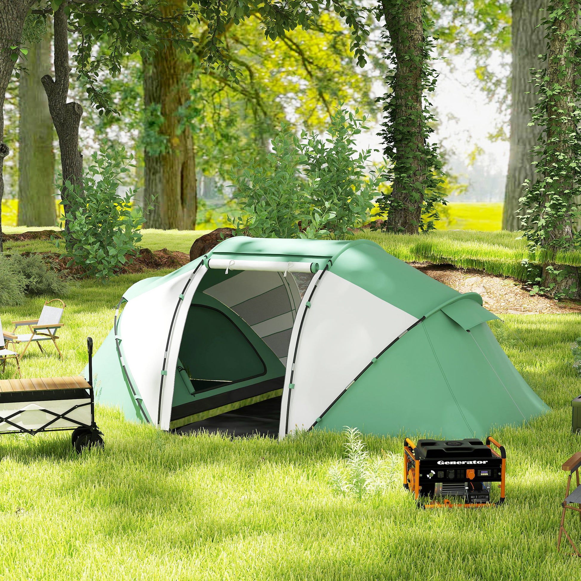 Outsunny 4-6 Man UV Protection Camping Tent - Green and White