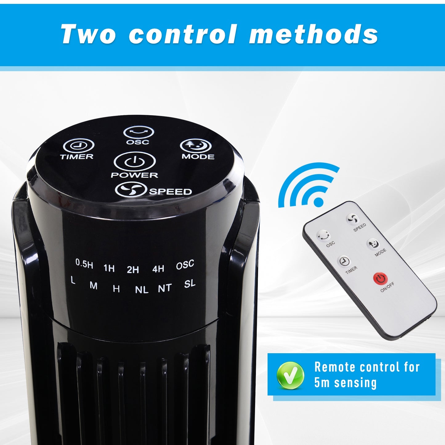 HOMCOM 36" Tower Fan Oscillating 3 Speeds w/ Remote Control Timer Moving Head Quiet Operation Home Office Bedroom Black - 92H cm