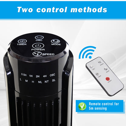 HOMCOM 36" Tower Fan Oscillating 3 Speeds w/ Remote Control Timer Moving Head Quiet Operation Home Office Bedroom Black - 92H cm