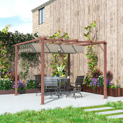 Outsunny 3 x 3 m Retractable Roof Pergola - Natural Wood Finish