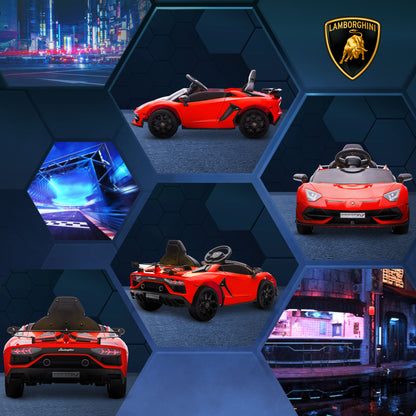 HOMCOM Lamborghini Licensed 12V Kids Electric Car w/ Butterfly Doors, Easy Transport Remote, Music, Horn, Suspension - Red