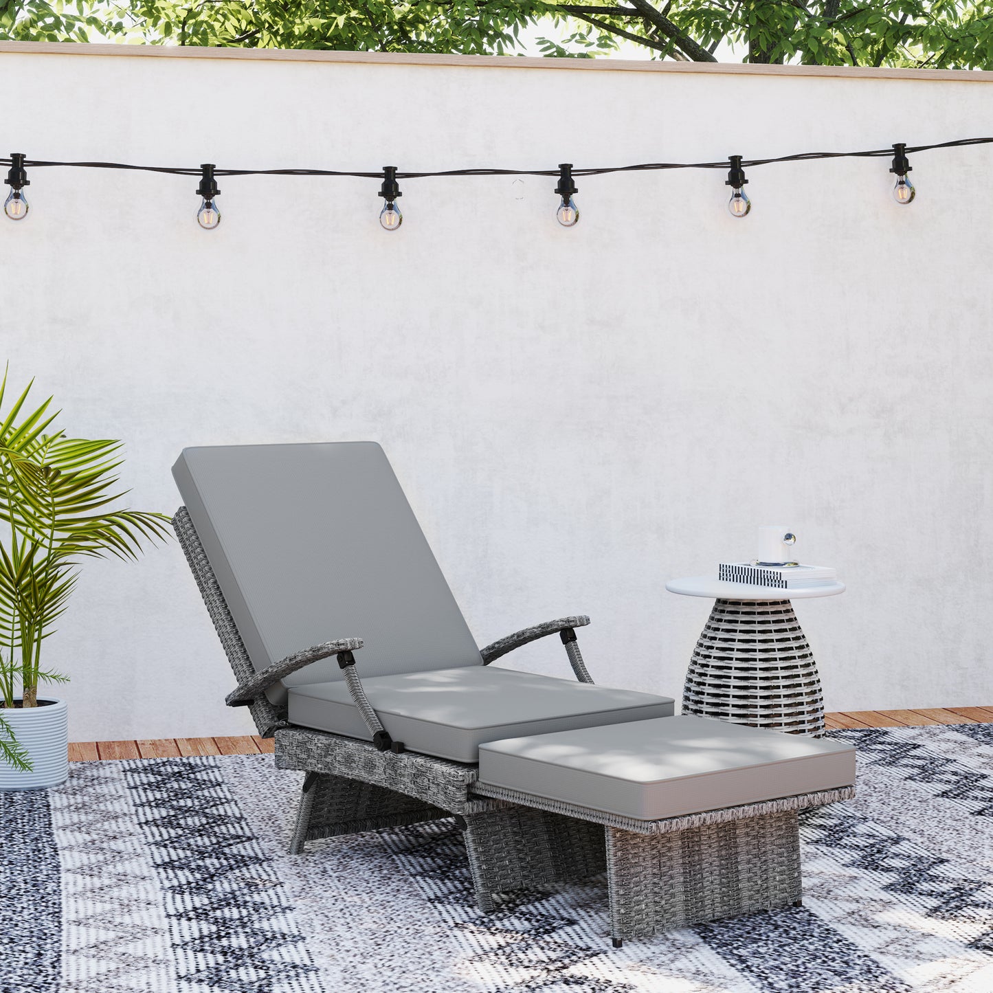 Outsunny 80° Reclining Rattan Lounger - Grey