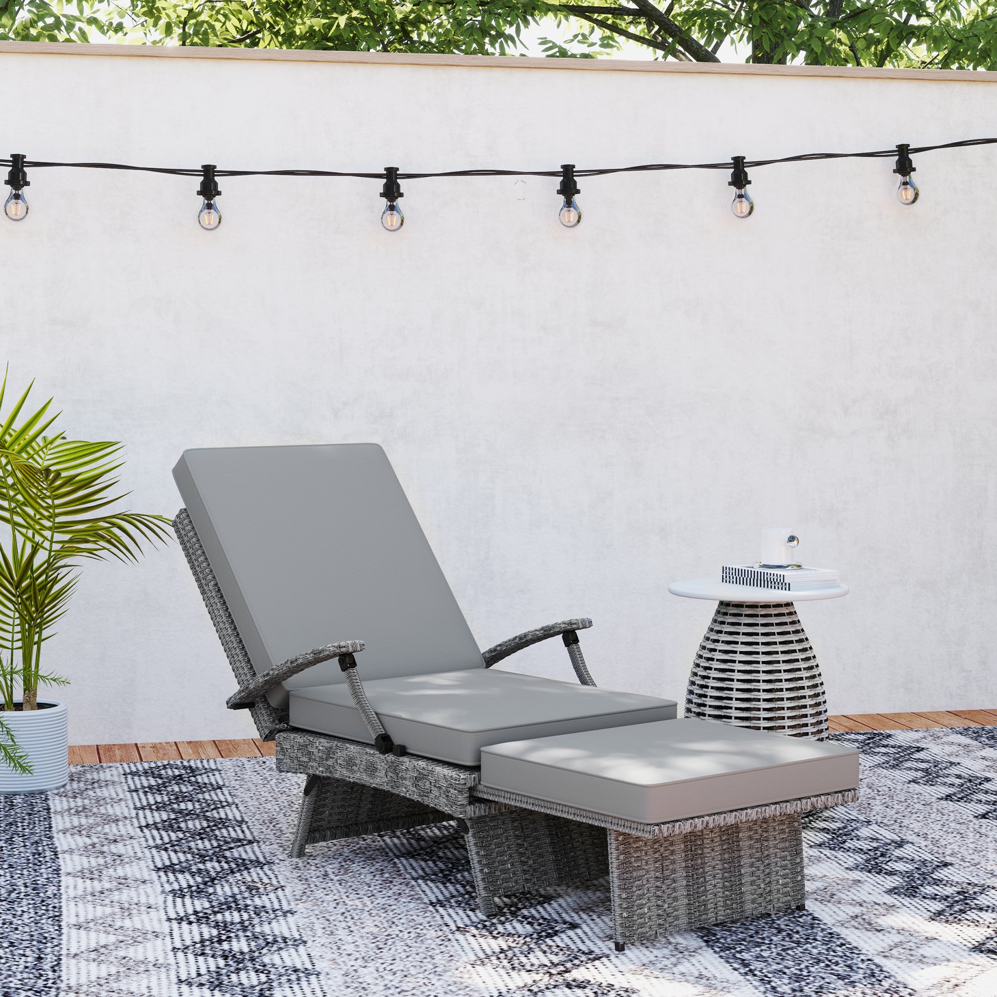 Outsunny 80° Reclining Rattan Lounger - Grey