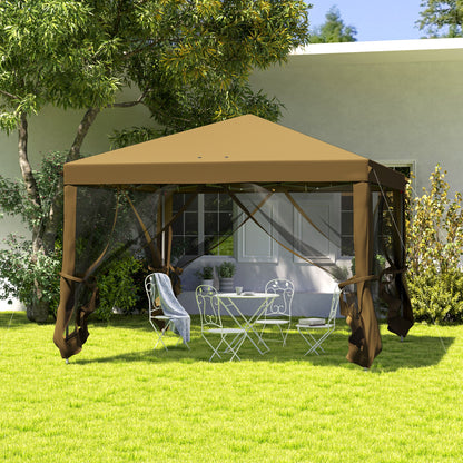 Outsunny 3 x 3 m Pop Up Gazebo, 420D Garden Tent Canopy with Removable Mesh Sidewall Netting, Carry Bag for Garden Patio Outdoor, Khaki