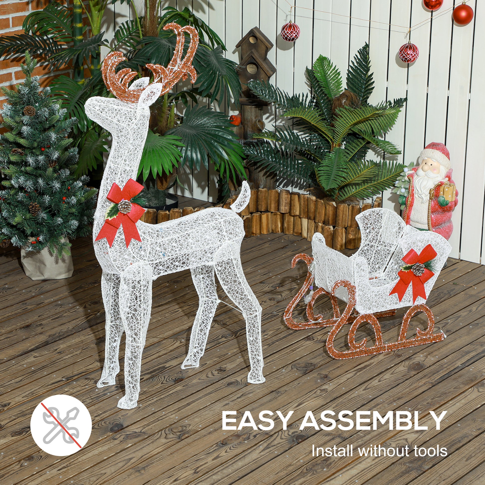 Outsunny 170 LED Light Reindeer and Sleigh Christmas Decoration