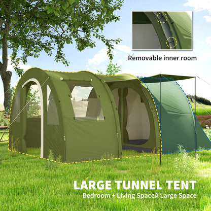 Outsunny 5-6 Man Camping Tent with 2 Room, Floor and Carry Bag - Green